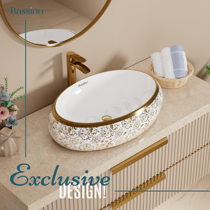 Premium Designer Table top/Counter top Wash Basin/Vessel sink (24x16x6 In) Gold