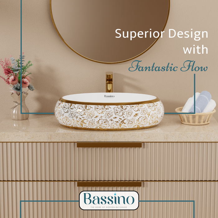 Premium Designer Table top/Counter top Wash Basin/Vessel sink (24x16x6 In) Gold