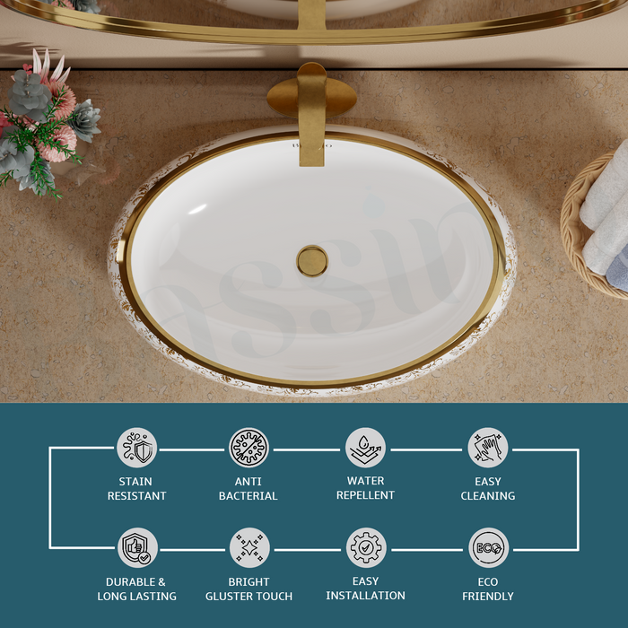 Premium Designer Table top/Counter top Wash Basin/Vessel sink (24x16x6 In) Gold