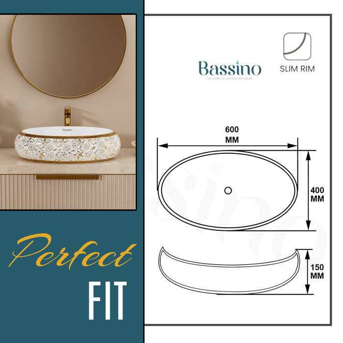 Premium Designer Table top/Counter top Wash Basin/Vessel sink (24x16x6 In) Gold