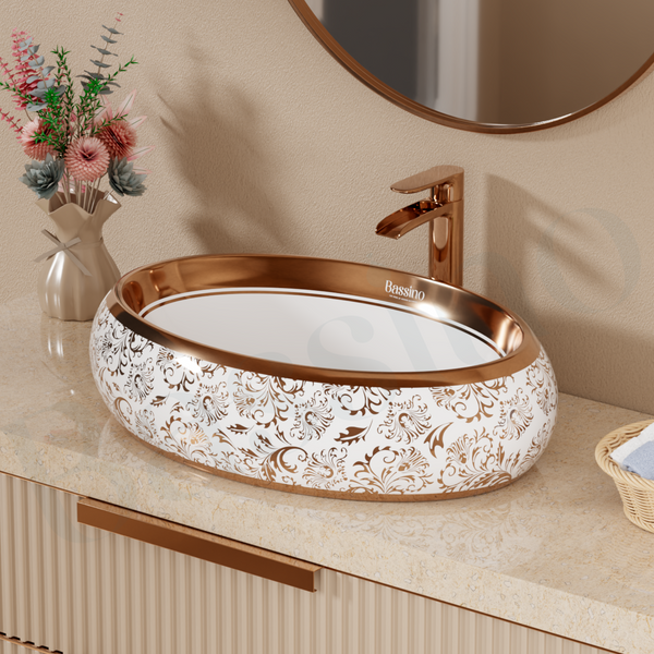 Premium Designer Table top Wash Basin (24x16x6 In) BTT-1225 | Rose Gold