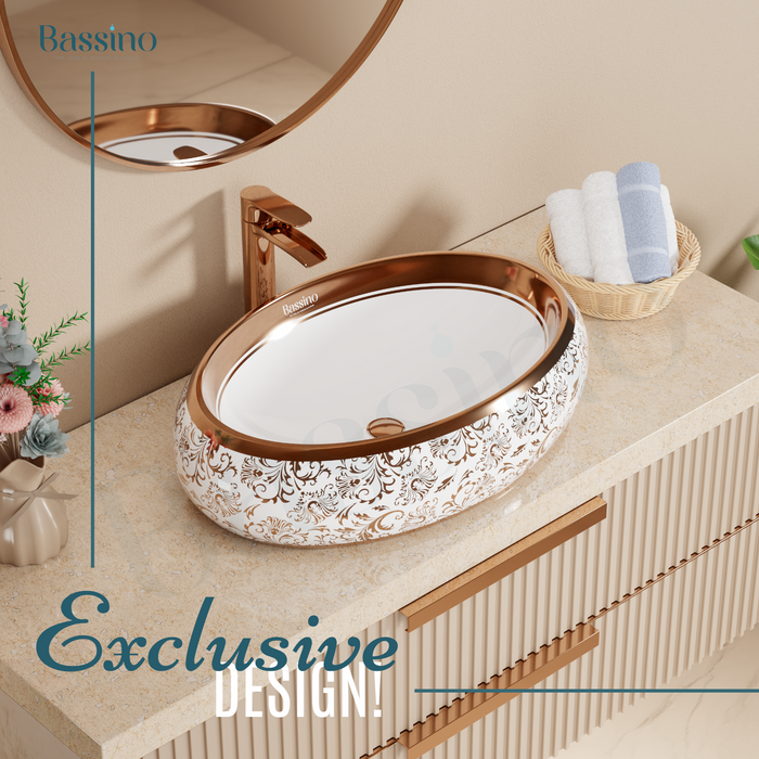 Premium Designer Table top Wash Basin (24x16x6 In) BTT-1225 | Rose Gold