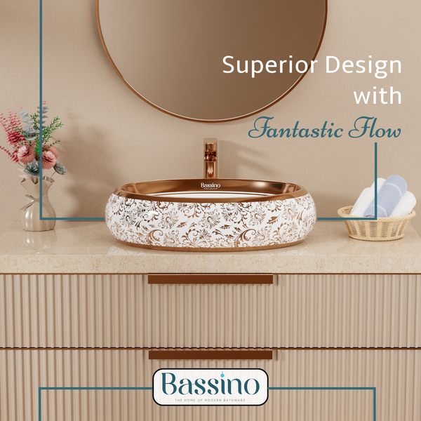 Premium Designer Table top Wash Basin (24x16x6 In) BTT-1225 | Rose Gold