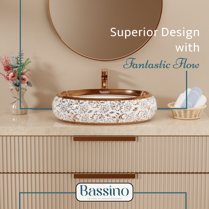 Premium Designer Table top Wash Basin (24x16x6 In) BTT-1225 | Rose Gold