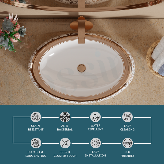 Premium Designer Table top Wash Basin (24x16x6 In) BTT-1225 | Rose Gold