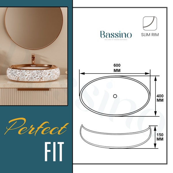 Premium Designer Table top Wash Basin (24x16x6 In) BTT-1225 | Rose Gold