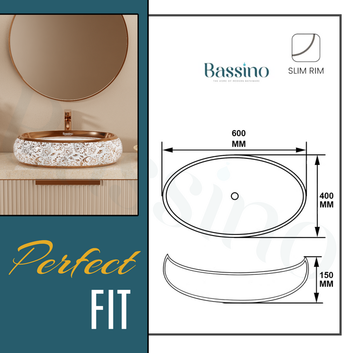 Premium Designer Table top Wash Basin (24x16x6 In) BTT-1225 | Rose Gold