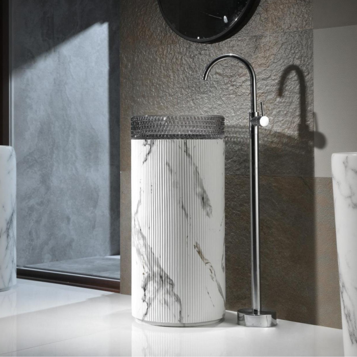 Glass Pedestal Wash Basin,size-16x16x34 Inch, White Satvario