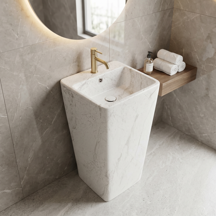 Bassino 15.7" White Marble Pedestal Basin