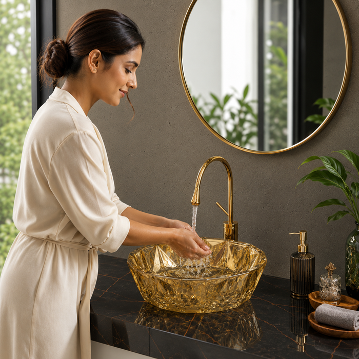 Bassino 16" Luxury Crystal Cut Countertop Wash Basin