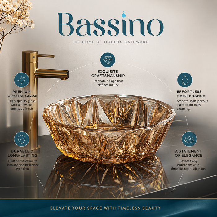 Bassino 16" Luxury Crystal Cut Glass Countertop Wash Basin 