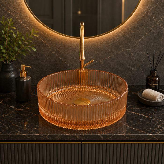Bassino 16" Luxury Ribbed Glass Countertop Wash Basin 