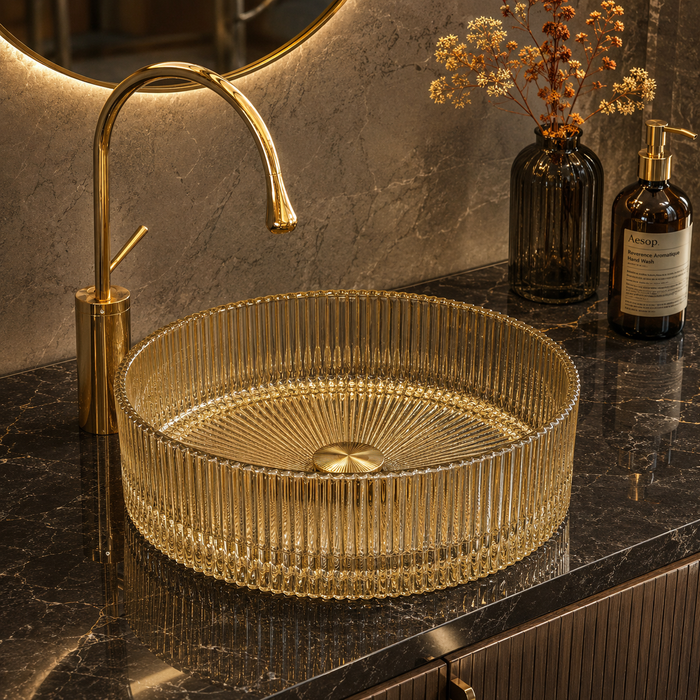Bassino 16" Luxury Ribbed Glass Countertop Wash Basin