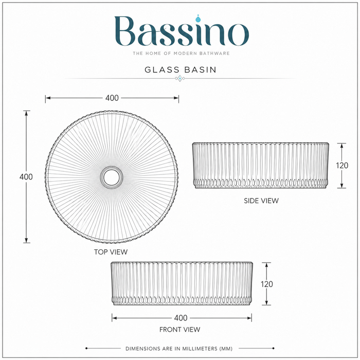 Bassino 16" Luxury Ribbed Glass Countertop Wash Basin