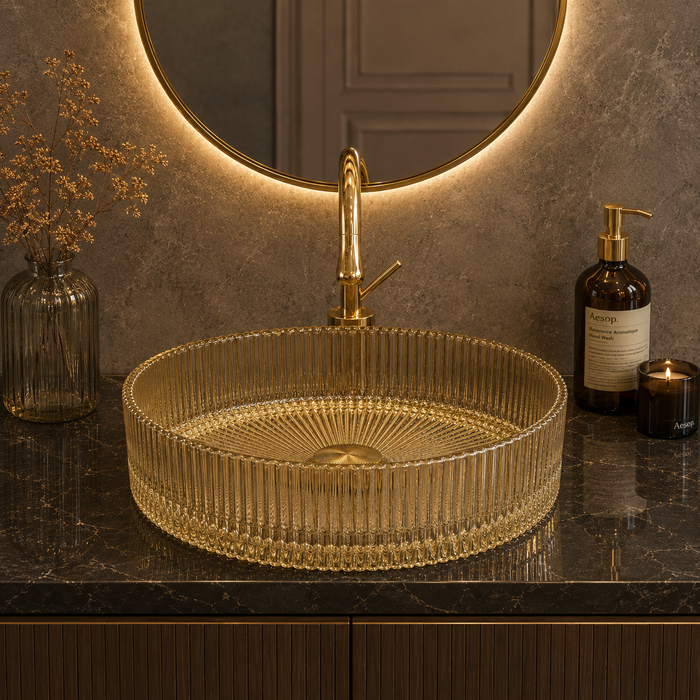 Bassino 16" Luxury Ribbed Glass Countertop Wash Basin