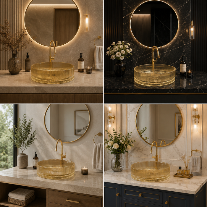 Bassino 16" Luxury Ribbed Glass Countertop Wash Basin
