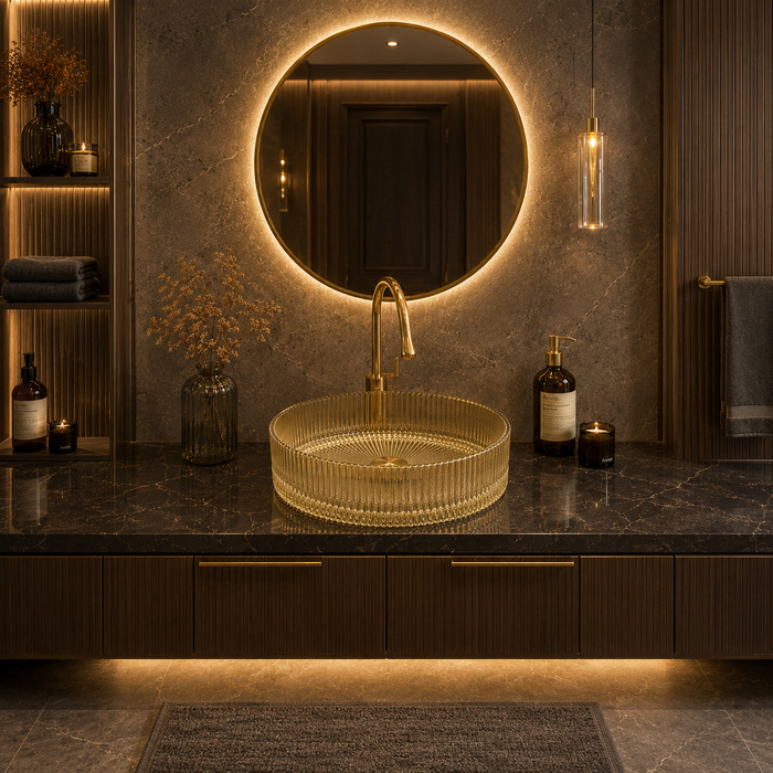 Bassino 16" Luxury Ribbed Glass Countertop Wash Basin