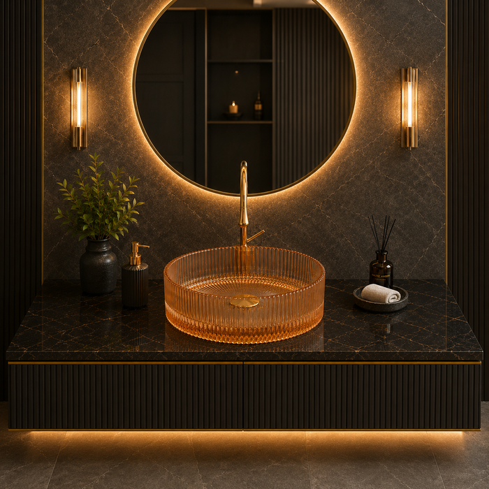 Bassino 16" Luxury Ribbed Glass Countertop Wash Basin 
