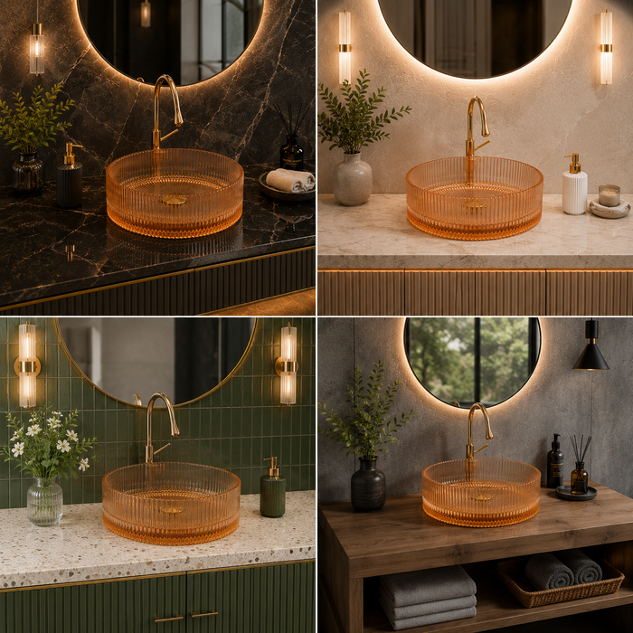 Bassino 16" Luxury Ribbed Glass Countertop Wash Basin 