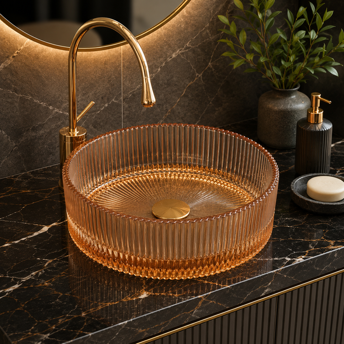 Bassino 16" Luxury Ribbed Glass Countertop Wash Basin 