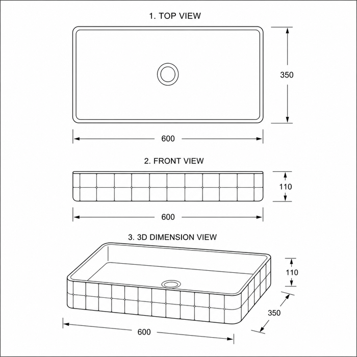 Bassino 24" Rectangular Countertop Wash Basin 