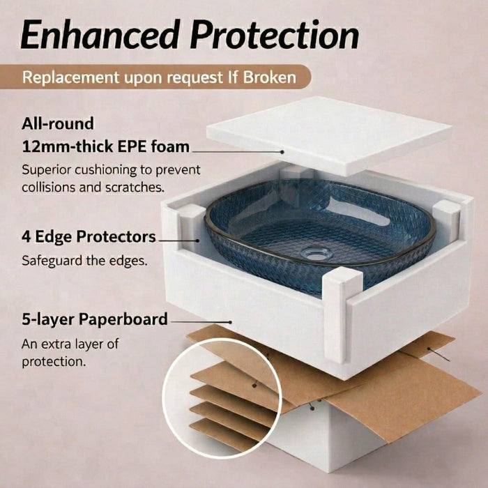Bassino Blue Faceted Glass Countertop Wash Basin