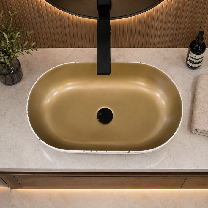Bassino Designer Table Top Wash Basin 22 × 13 × 5.5 Inches | Dual Color Imported Basin
