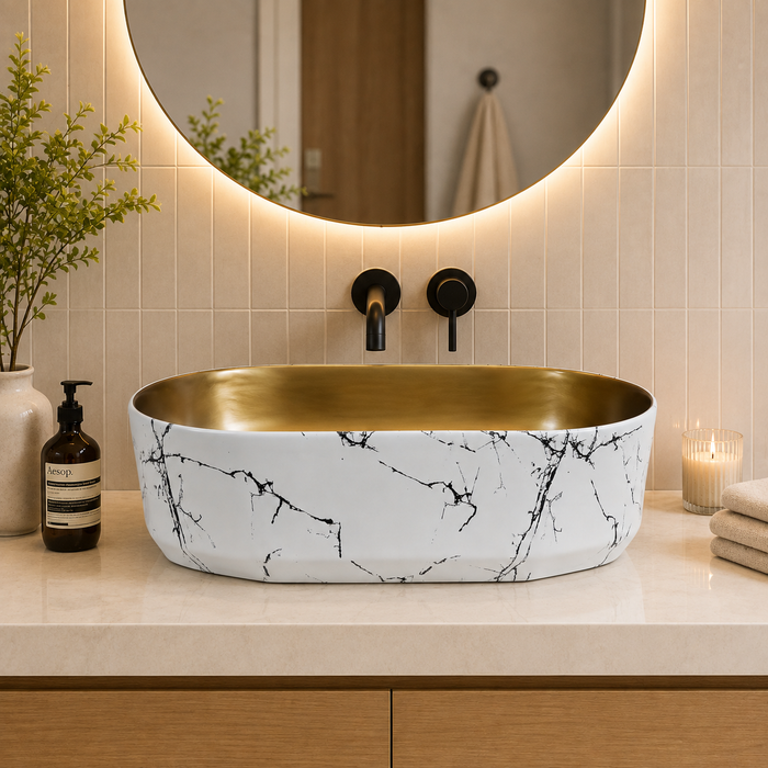 Bassino Designer Table Top Wash Basin 22 × 13 × 5.5 Inches | Dual Color Imported Basin