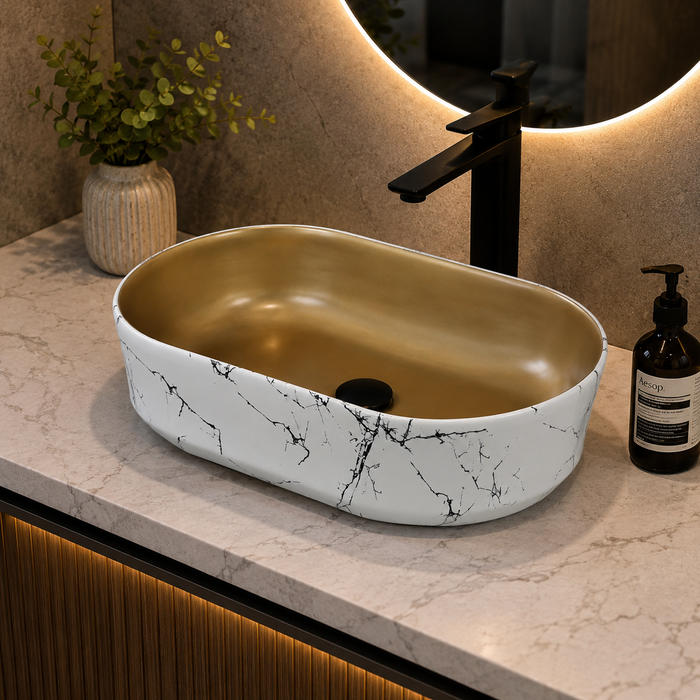 Bassino Designer Table Top Wash Basin 22 × 13 × 5.5 Inches | Dual Color Imported Basin