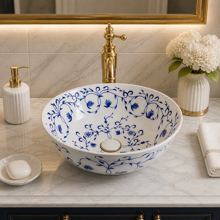Bassino Floral Art Round Countertop Wash Basin