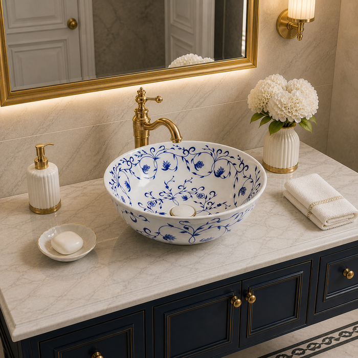 Bassino Floral Art Round Countertop Wash Basin