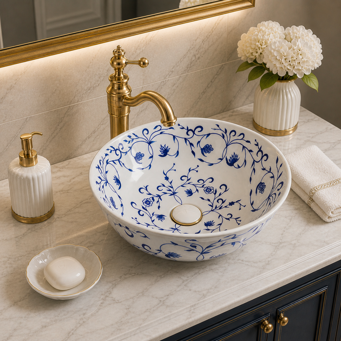 Bassino Floral Art Round Countertop Wash Basin