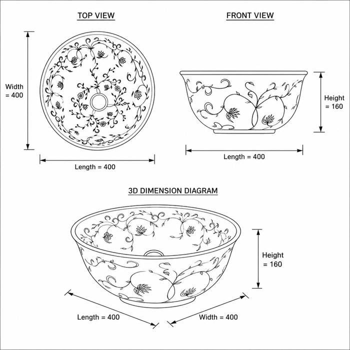 Bassino Floral Art Round Countertop Wash Basin