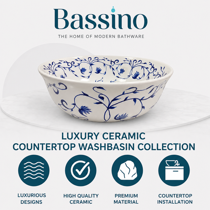 Bassino Floral Art Round Countertop Wash Basin
