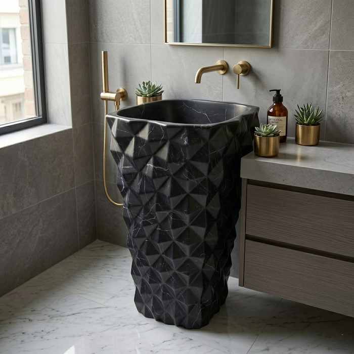 Bassino Geometric Black Pedestal Wash Basin