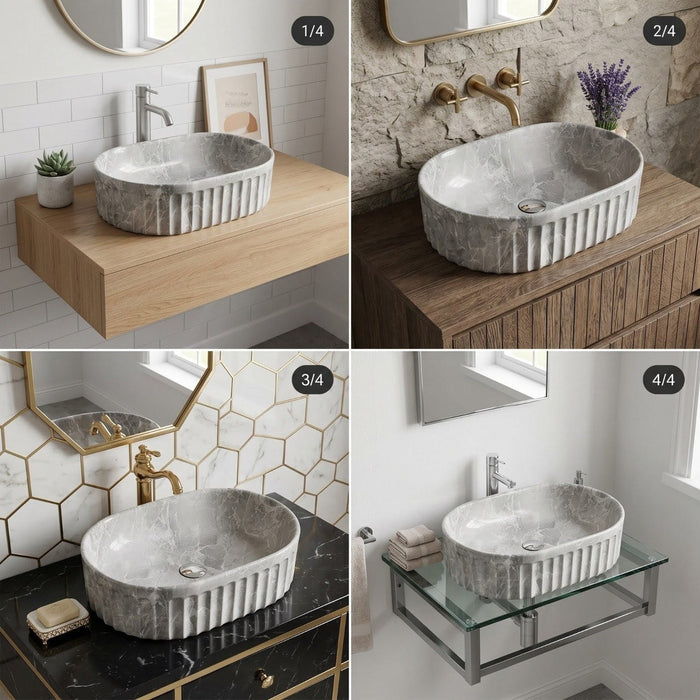 Bassino Grey Marble Textured Countertop Wash Basin