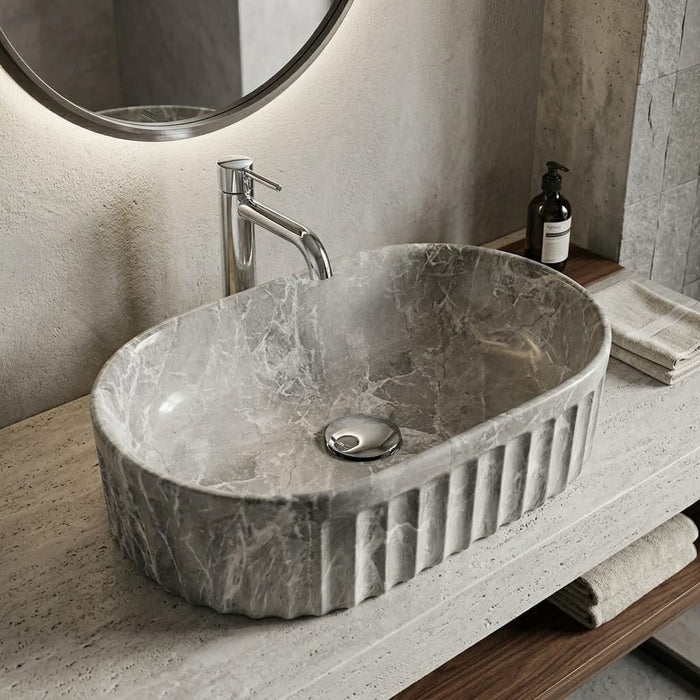 Bassino Grey Marble Textured Countertop Wash Basin