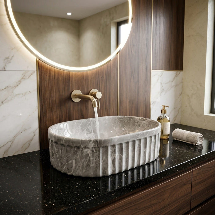 Bassino Grey Marble Textured Countertop Wash Basin
