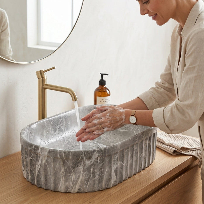 Bassino Grey Marble Textured Countertop Wash Basin