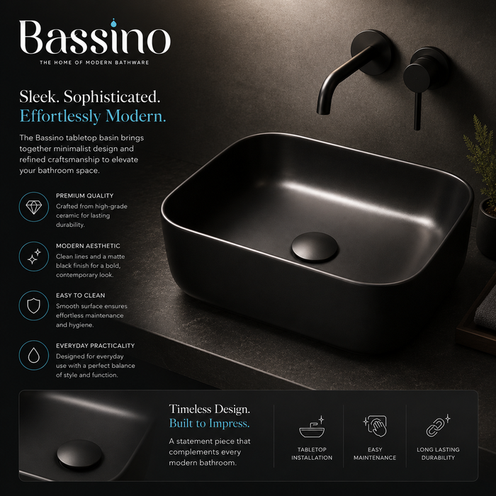 Bassino Matte Black Countertop Wash Basin 
