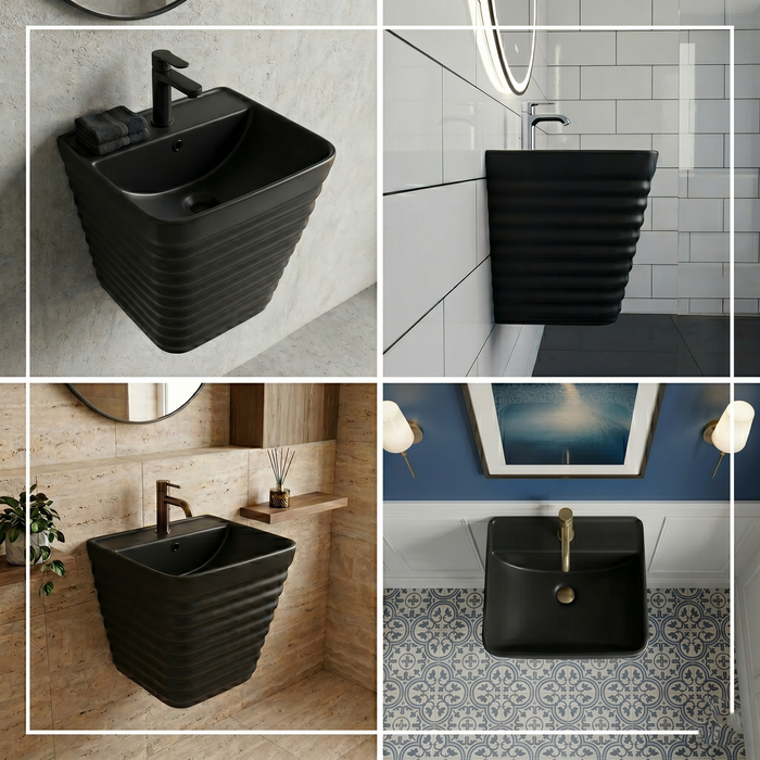 Bassino Matte Black Wall-Hung Wash Basin 