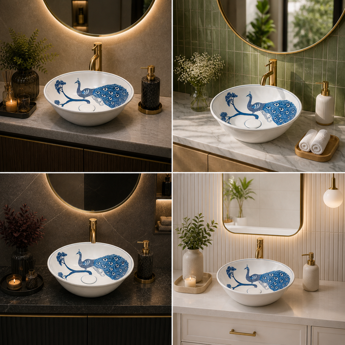 Bassino Peacock Design Round Countertop Wash Basin