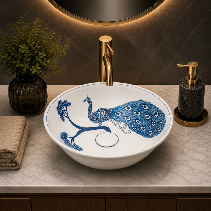 Bassino Peacock Design Round Countertop Wash Basin