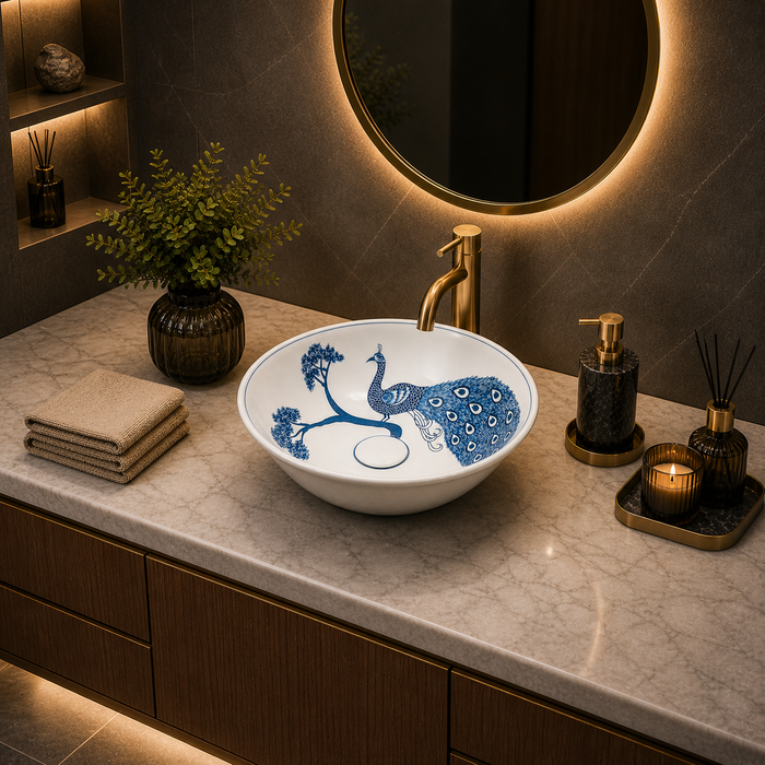 Bassino Peacock Design Round Countertop Wash Basin