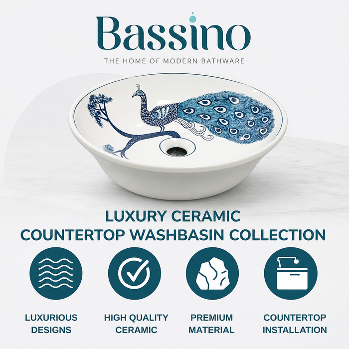 Bassino Peacock Design Round Countertop Wash Basin