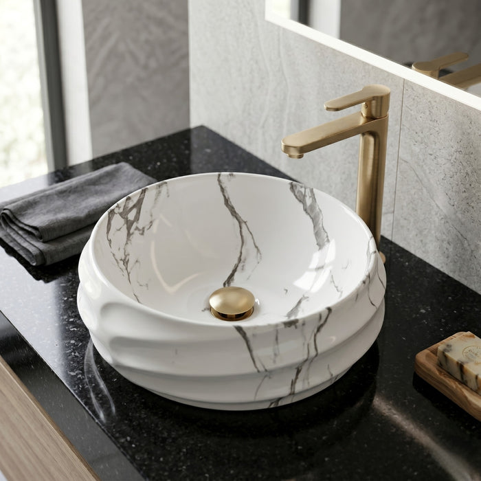 Bassino Round Marble Texture Countertop Wash Basin