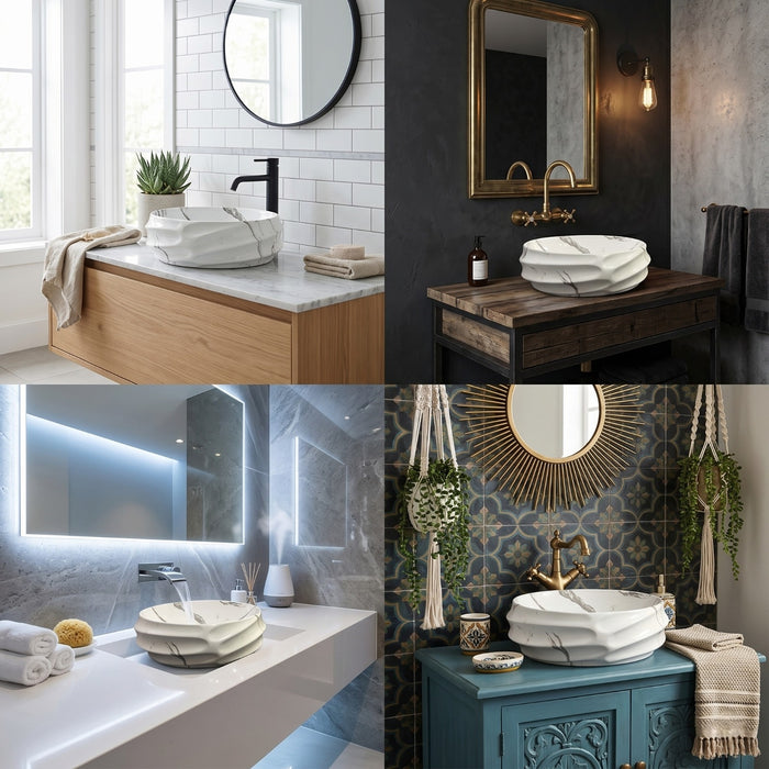 Bassino Round Marble Texture Countertop Wash Basin