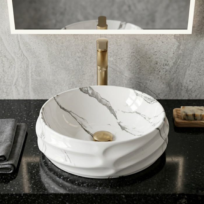 Bassino Round Marble Texture Countertop Wash Basin