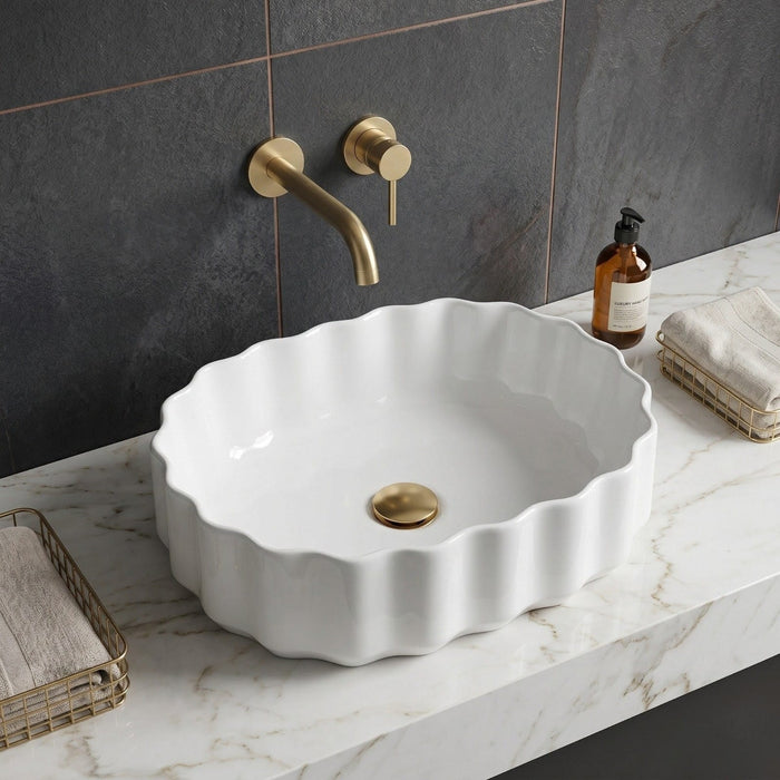 Bassino White Fluted Oval Countertop Wash Basin 