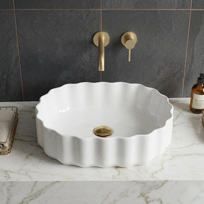 Bassino White Fluted Oval Countertop Wash Basin 